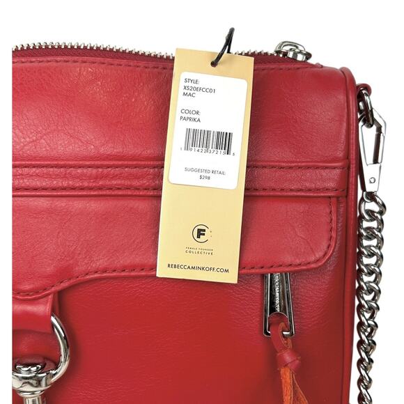 Rebecca Minkoff MAC Large Crossbody Bag Red Silver Tone Studs Chain Dust Bag NWT - Picture 9 of 11
